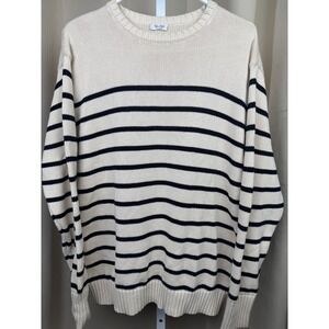 John Galt Cream Navy Striped Cotton Oversized Sweater Coastal Preppy Slouchy